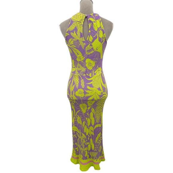 Anthropologie x FARM Rio Textured Knit Midi Purple & Neon Bird Print Dress Small - Picture 8 of 11